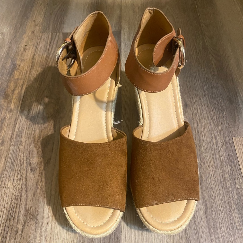 Nine West Brown Platform Sandals with Ankle Strap